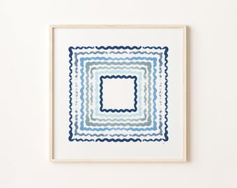 Ric Rac Azure Blue Wall Art Print, Indigo Tonal Giclée Fine Art