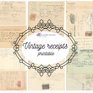 Printable vintage Franse bonnetjes en pagina's van koopakten, ephemera, oud handschrift, vintage script, retro, digitaal papierpakket
