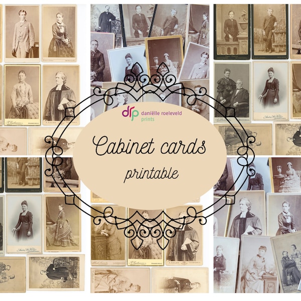 Printable vintage cabinet cards II, fin de siècle, vintage photo, ephemera, carte de visite, digital paper pack, cabinet cards