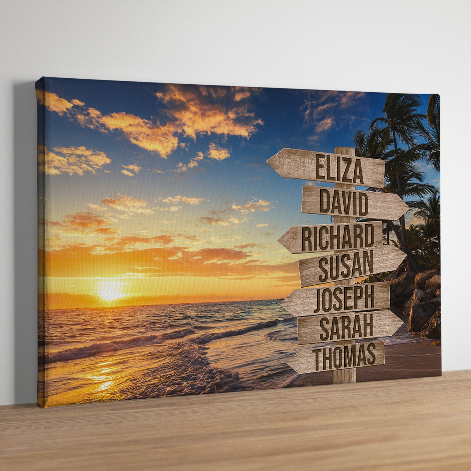 Multi Name Custom Canvas Beach Sunset Family Name Canvas Etsy