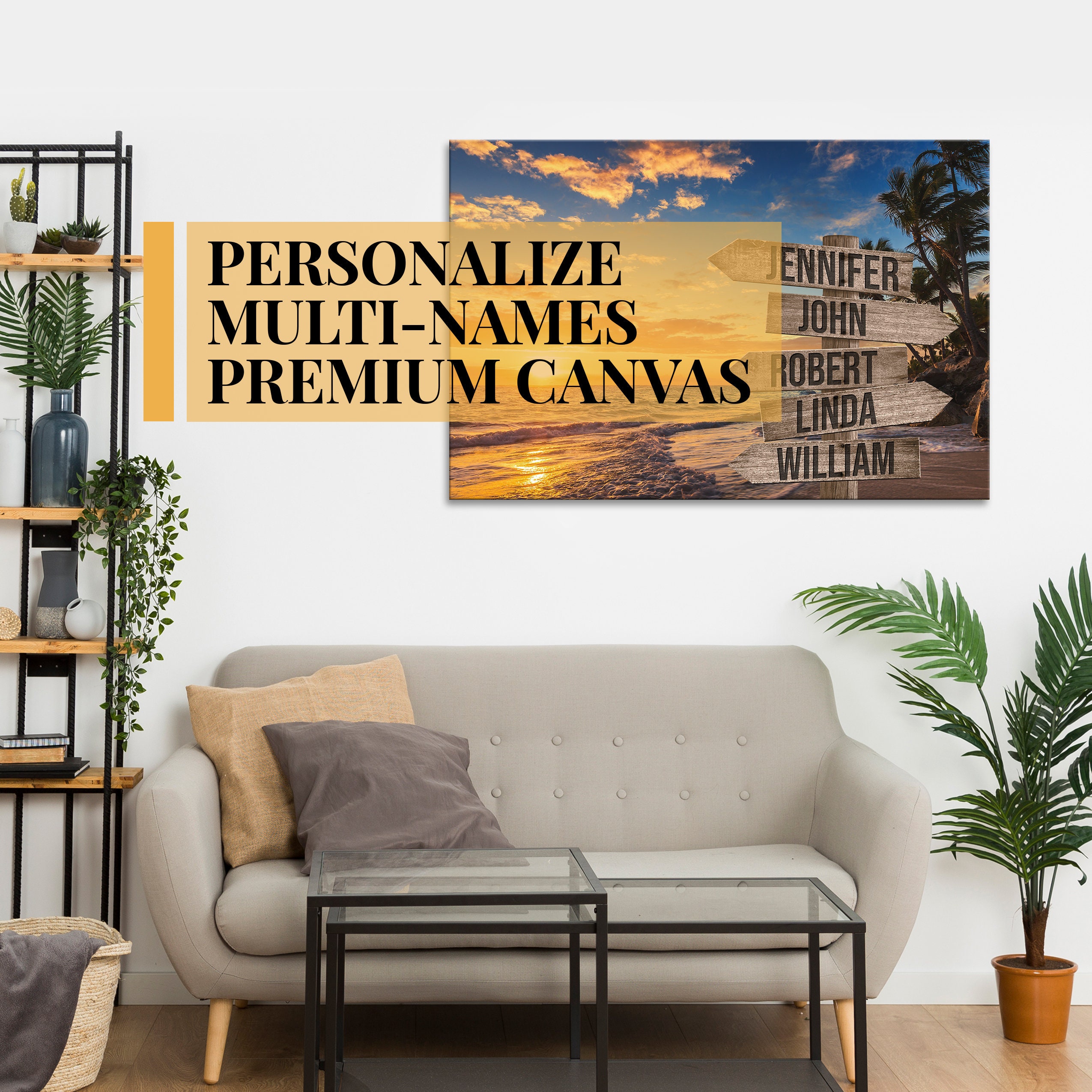 Multi Name Custom Canvas Beach Sunset Family Name Canvas Etsy