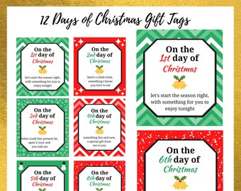 12 Days of Christmas Gift Tags | 12 Days of Christmas Printable | 12 Day of Christmas Teacher | Friend, Teacher, Spouse, Kids Gift Tags|