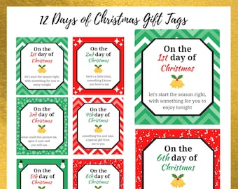 12 Days of Christmas Gift Tags | 12 Days of Christmas Printable | 12 Day of  Christmas Teacher | Friend, Teacher, Spouse, Kids Gift Tags|