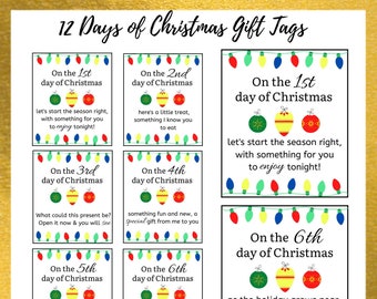 12 Days of Christmas Gift Tags | 12 Days of Christmas Printable | Friend, Teacher, Spouse, Kids Gift Tags | Instant Download | Holiday Tag