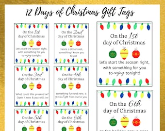 12 Days of Christmas Gift Tags | 12 Days of Christmas Printable | Friend, Teacher, Spouse, Kids Gift Tags | Instant Download | Holiday Tag