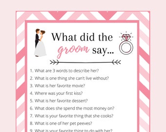 What Did the Groom Say Bridal Shower Game | Bridal Shower Game | Instant Download | Printable Game