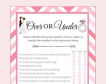 Over or Under | Over or Under Bridal Shower Game | Over or Under Printable Game | Bridal Shower Game | Instant Download | Printable Game