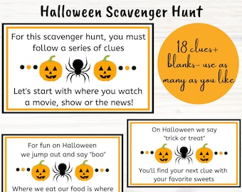 Halloween Scavenger Hunt Clue Cards| Halloween Treasure Hunt| Halloween Gift| Halloween Fall Printable| Halloween Game| Instant Download|