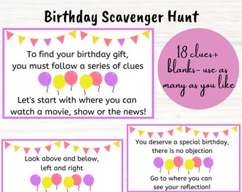 Birthday Scavenger Hunt Clue Cards | Birthday Treasure Hunt | Birthday Gift | Birthday Printable | Birthday Game | Instant Download|