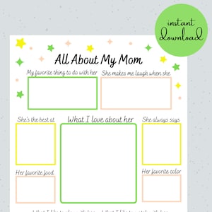 All About My Mom | Kid Gift for Mom | Birthday Gift for Mom | Mother's Day Gift | Mom Printable | Kid Questionnaire Mom | Instant Download