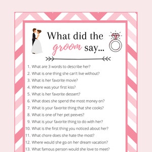 What Did the Groom Say Bridal Shower Game | Bridal Shower Game | Instant Download | Printable Game