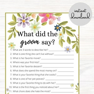 What Did the Groom Say Bridal Shower Game | Bridal Shower Game | Instant Download | Printable Game | Floral Bridal Shower