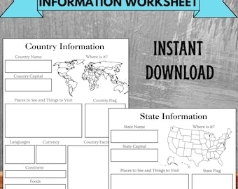 Planilhas de Pesquisa de Informações sobre Países e Estados, Estudos Sociais para Crianças, Geografia, História, Projeto de Educação Domiciliar, Modelo de Relatório de Fatos