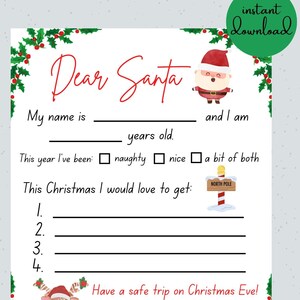 Carta a Papá Noel / Carta para niños a Papá Noel / Carta a Papá Noel / Lista de deseos de Papá Noel / Lista de deseos navideños para niños / Carta imprimible a Papá Noel /