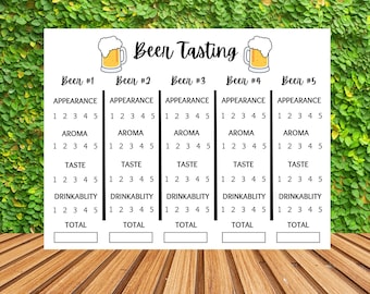 Beer Tasting Score Card | Beer Tasting Party | Beer Tasting Printable | Beer Night | Brew Flight Score Card | Beer Rating Sheet | 5 Beers