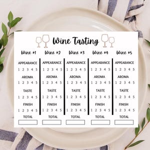Weinverkostung Score-Karte | Weinprobe-Party | Weinprobe ausdruckbar | Weinnacht | Blindverkostungs-Score-Karte | Wein Bewertungsbogen | 5 Weine