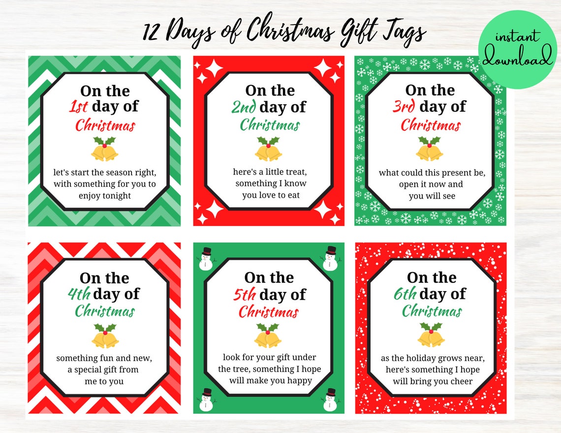 12 Days of Christmas Gift Tags 12 Days of Christmas Printable 12 Day of