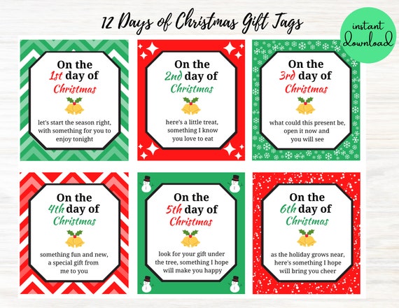 Editable Twelve Days of Christmas Printable Tags, Printable Christmas Gift  Tags, 12 Days of Christmas Present Tags, Printable Christmas Tags 