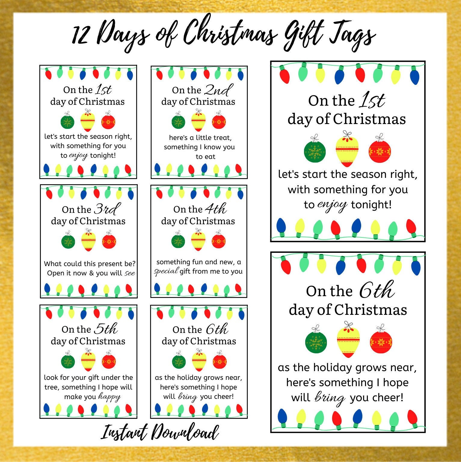 Editable Twelve Days of Christmas Printable Tags, Printable