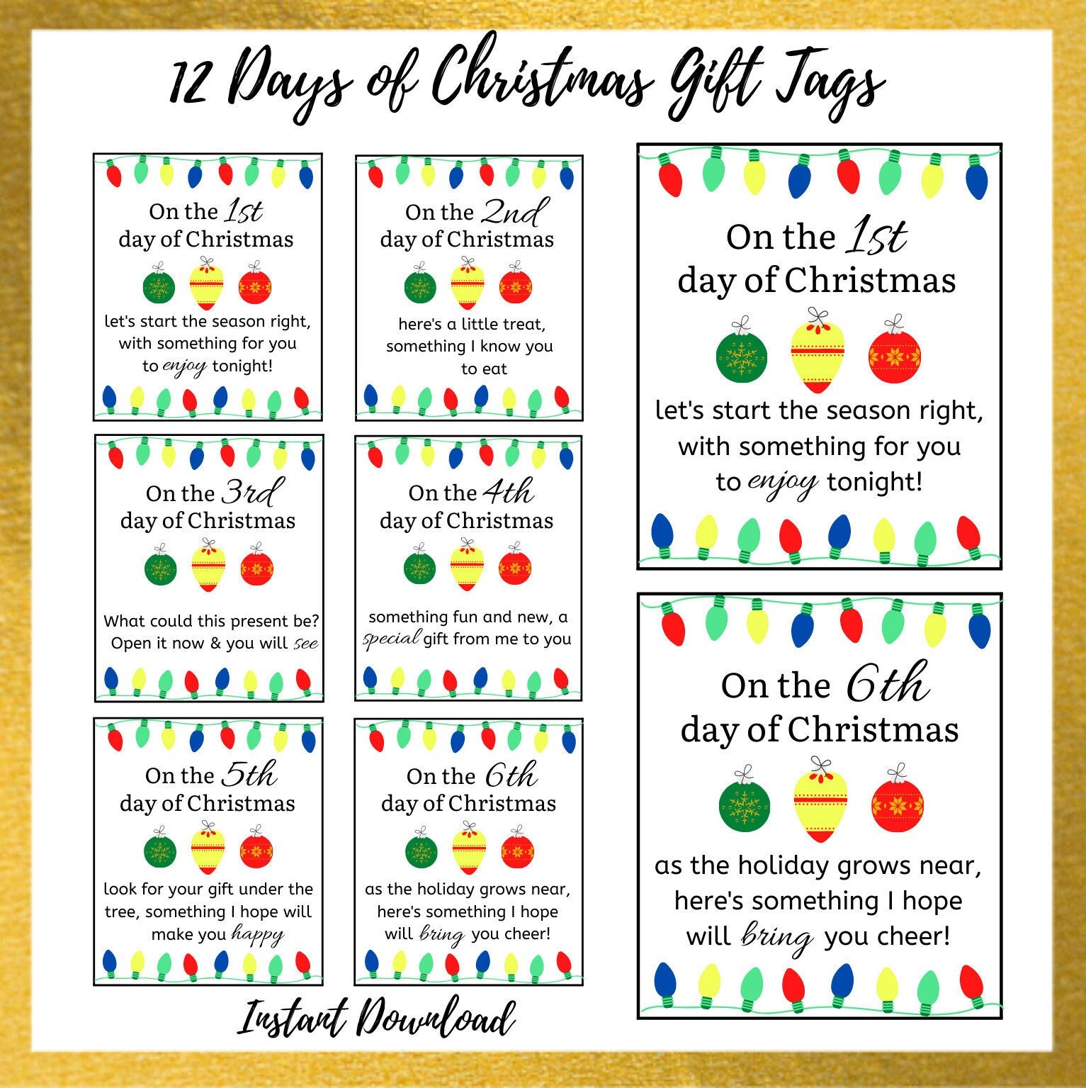 CHRISTMAS HOLIDAY, 12 Days of Christmas Gift Tags