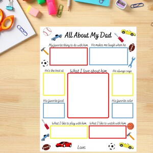 Alles over mijn vader Afdrukbaar werkblad, activiteitenblad voor kinderen, thuisonderwijs, Vaderdagcadeau, digitale download, kindercadeau voor papa, vragenlijst