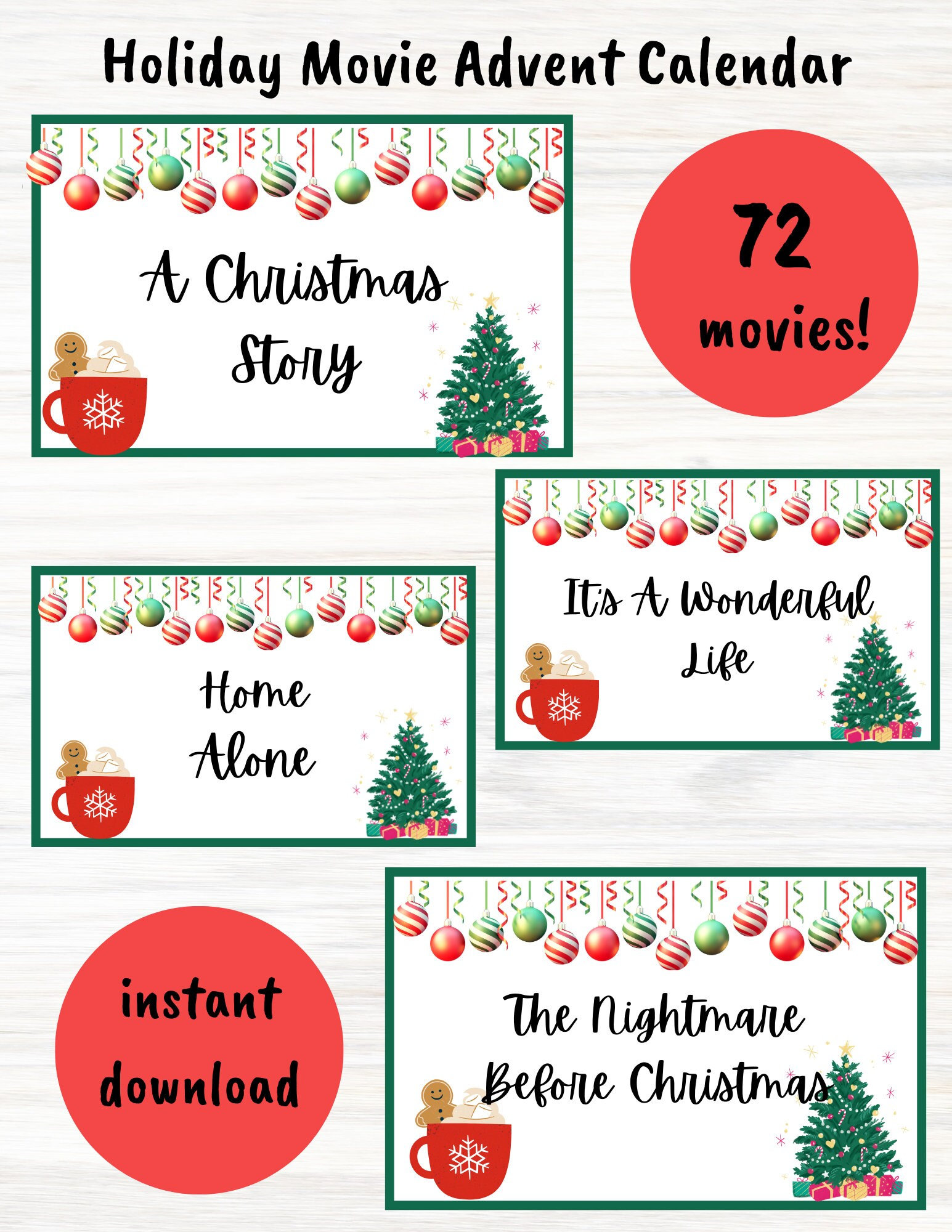 Holiday Movie Advent Calendar I Christmas Movie Advent Calendar I