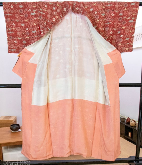 Lightweight Vintage Komon Kimono: Maple, bamboo, … - image 3
