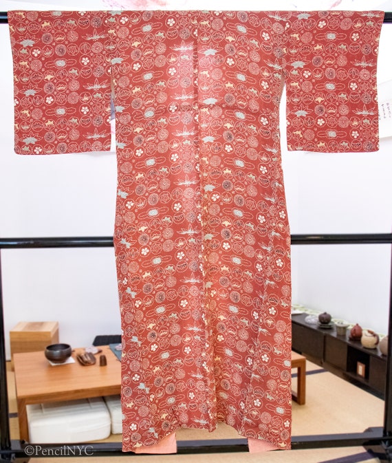 Lightweight Vintage Komon Kimono: Maple, bamboo, … - image 4
