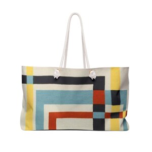 Bolso de lona moderno para fin de semana: perfecto para viajes, días de playa, gimnasio, picnic y escapadas de fin de semana, diseño geométrico colorido