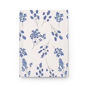 Journal floral à couverture rigide - élégant carnet de notes bleu fleuri pour écrire, tenir un journal, cadeau pour les écrivains, détente, prendre soin de soi, amoureux de la nature