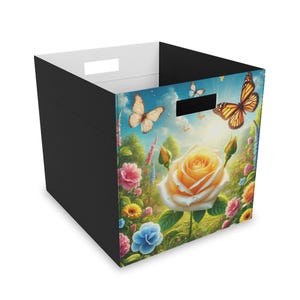 Floral Butterfly Felt Storage Box, Home Organizer, Decorative Storage Bin, Garden Décor, Kids Room Storage, Gift for Nature Lovers
