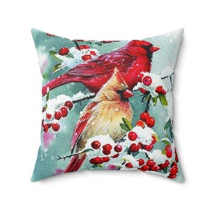 Winter Cardinal Decorative Pillow, Cozy Home Decor, Holiday Gift, Bird Lovers Cushion, Christmas Throw Pillow