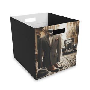 Vintage-Inspired Felt Storage Box, Stylish Organizer, Home Decor, Closet Storage, Gift Idea, Masculine Design