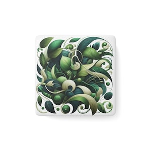 Botanical Square Porcelain Magnet, Nature Lover Gift, Home Décor, Greenery Art, Fridge Magnet, Eco-Friendly Decoration
