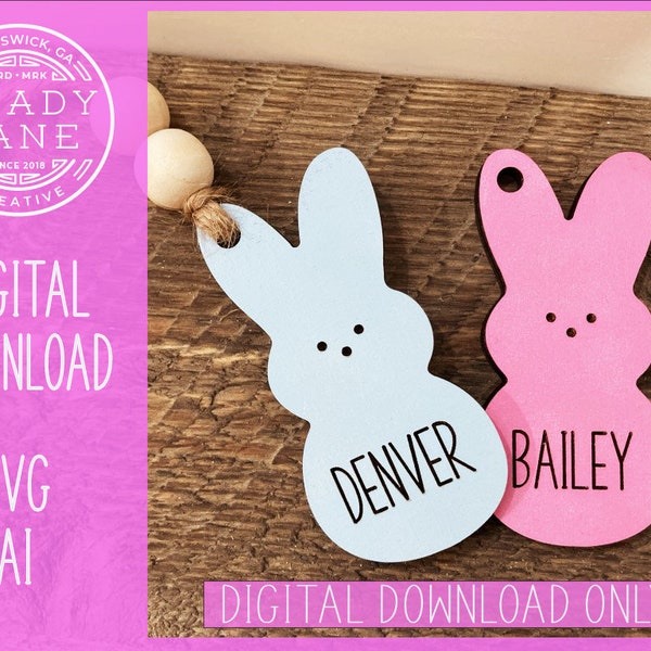 Bunny Easter Basket Hanger, Name Tag With Options, SVG Cut File, Laser Cut File