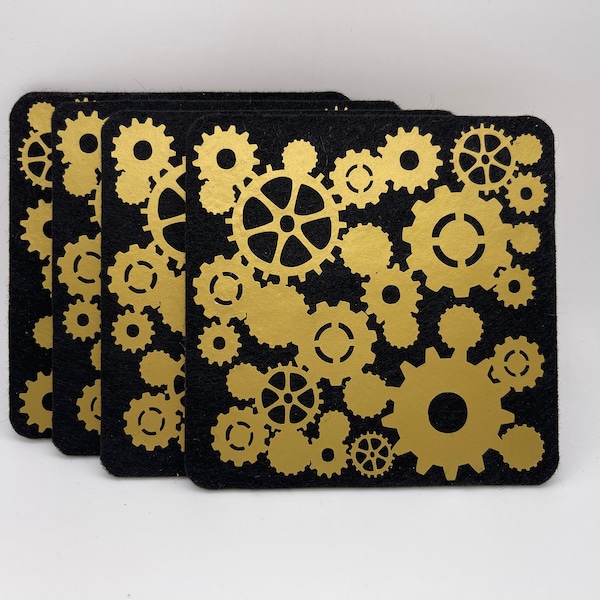 Steampunk Drink Coasters | Felt Coasters | Handmade Coasters | Gears | Cogs |Clock Gears