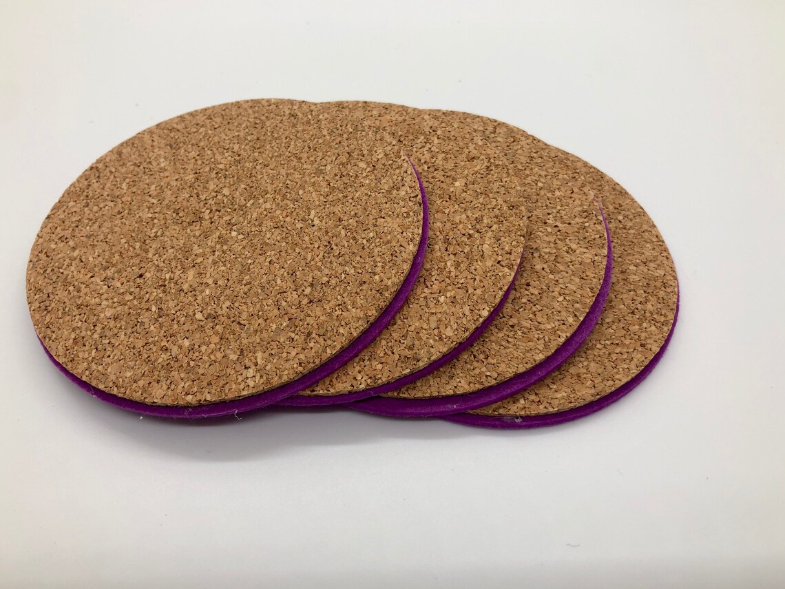 Handmade Floral Print Felt and Cork Coasters. Set of 4. Etsy