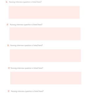 Op de afbeelding: Een printbaar werkblad met de titel "RN Interview Questions". Het werkblad heeft vijf lege ruimtes om interviewvragen op te schrijven.