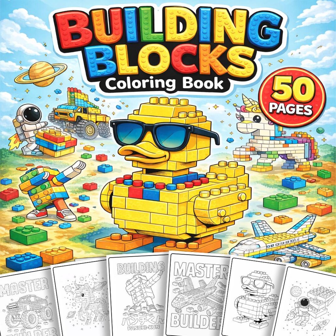 Stackable Building Block Coloring Pages Building Blocks Coloring Book, Kids Activity Sheets, Art Coloring Pages ...