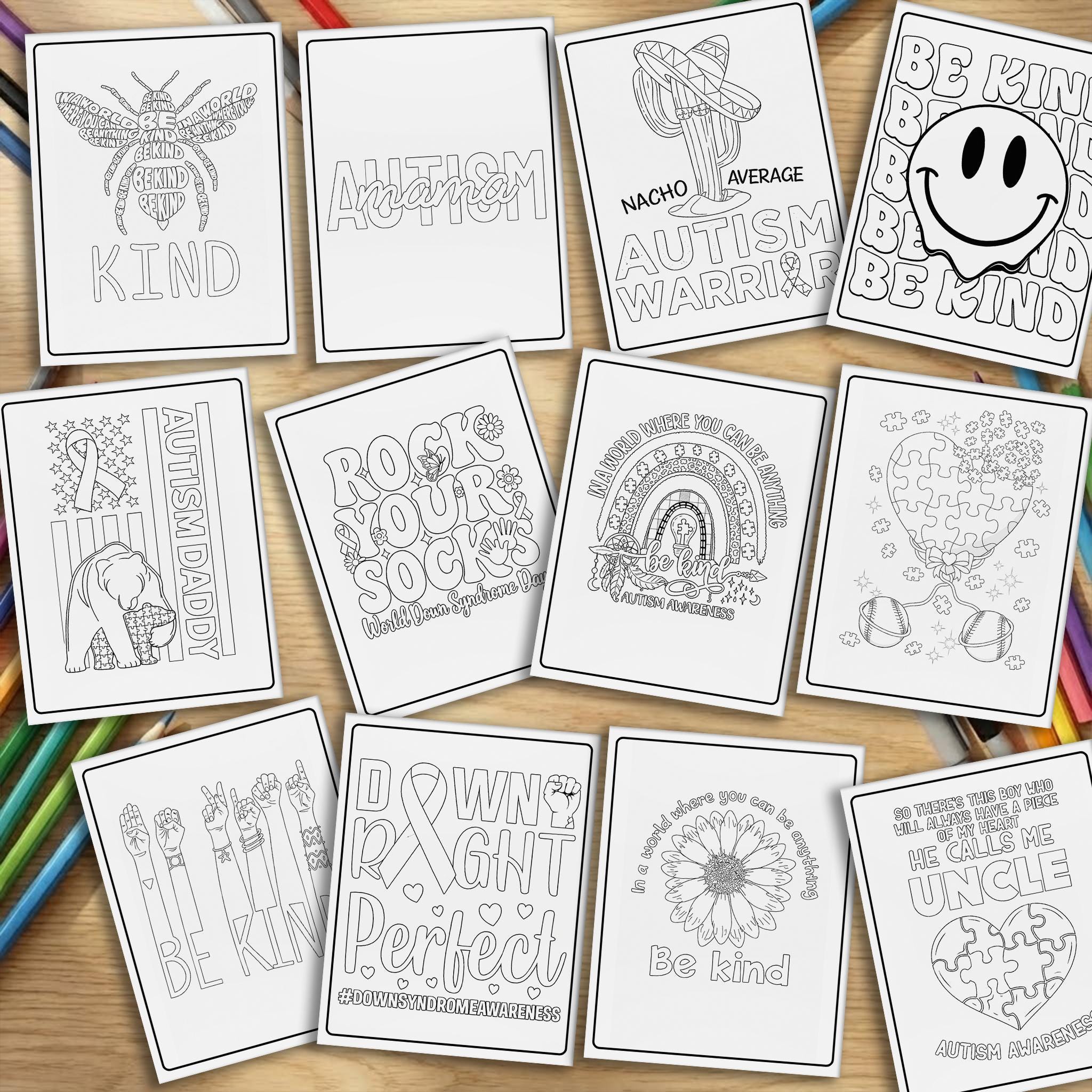 Autism Coloring Book 50 Pages, Neurodiversity Puzzle Ribbon Coloring ...