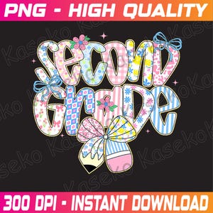 Preppy Back To School Floral 2nd Grade Coquette Png, Coquette Teacher First Day of School Png, 2nd Grade Png, Coquette Png, Instant Download