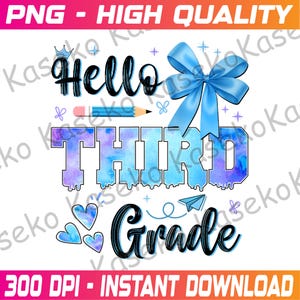 Hello Third Grade First Day of School Coquette Png, Retro First Day of School Png, Hello 3rd Grade, Back To School Gift Png,Instant Download