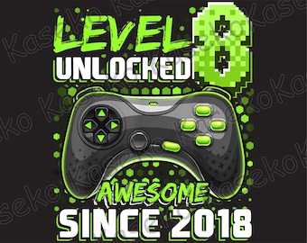 Fiesta de videojuegos de nivel 8 para niño de 8 años (PNG), nivel 8 desbloqueado (PNG), jugador (PNG), desbloqueado (PNG), octavo cumpleaños (PNG), descarga instantánea