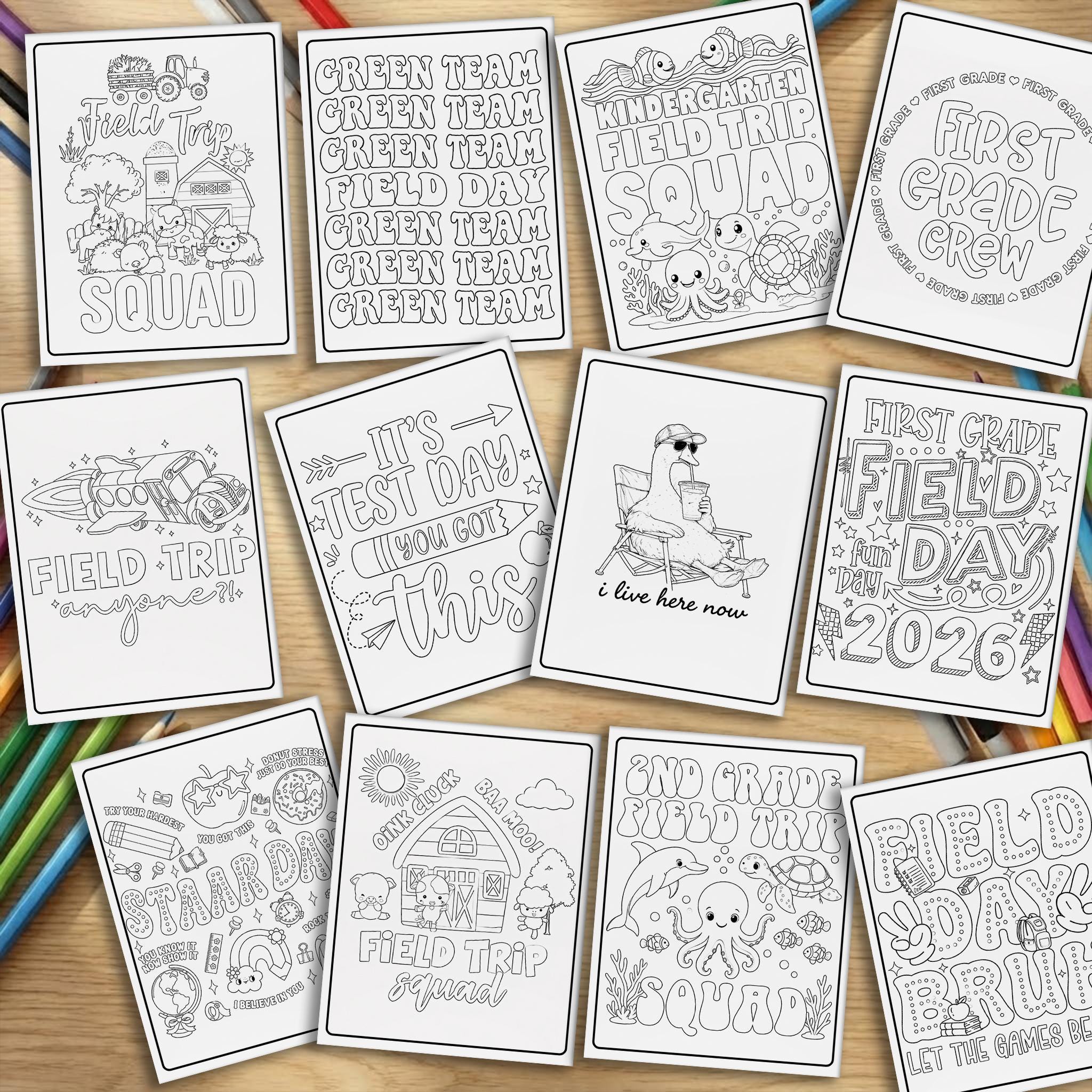 Field Day Coloring Book, Fun School Day Coloring Book, 50 Printable ...