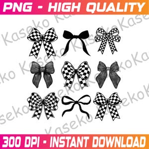 Coquette Bow Checkered Flag Race Car Racing Women Cute Png, Black Ribbon Sublimination Png, Checkered Bow Png, Race Png, Checkered Png