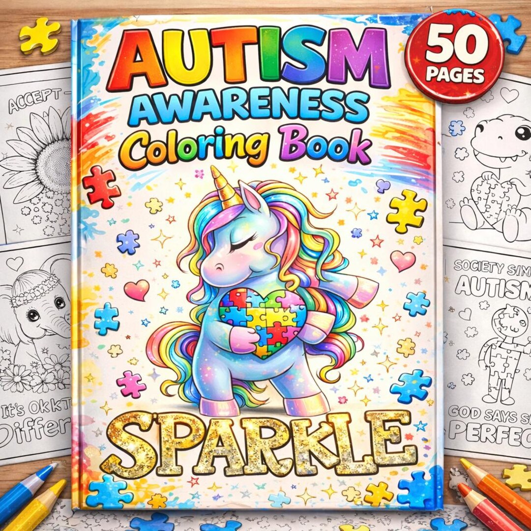 Autism Awareness Coloring Book Sparkle, Autism Coloring Book Printable ...