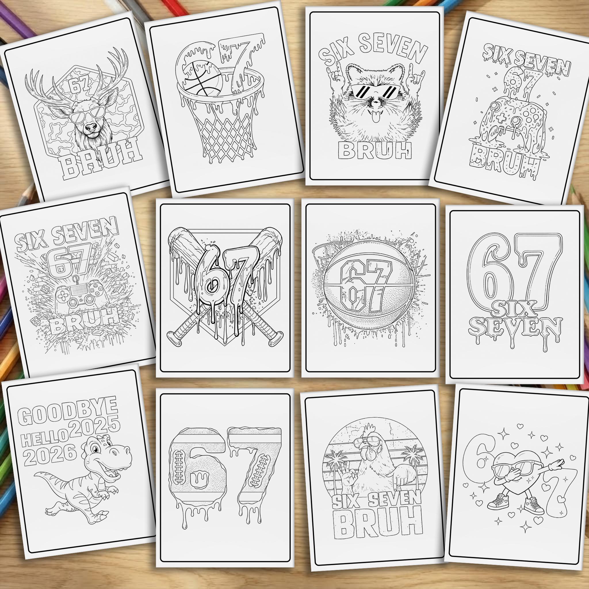 67 Funny Meme Coloring Pages, Printable Six Seven Coloring Pages, Six
