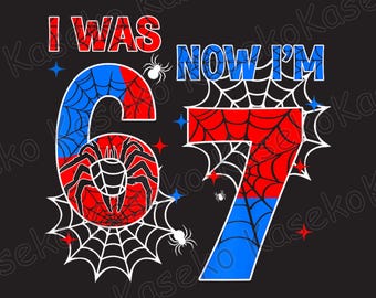 I Was 6 Now Im 7 Spider Web Birthday Boys Gift For Boy Kids Png, Funny Six Seven Meme 6 7 Png, Viral 6 7 Png, Spider Hero 67 Png