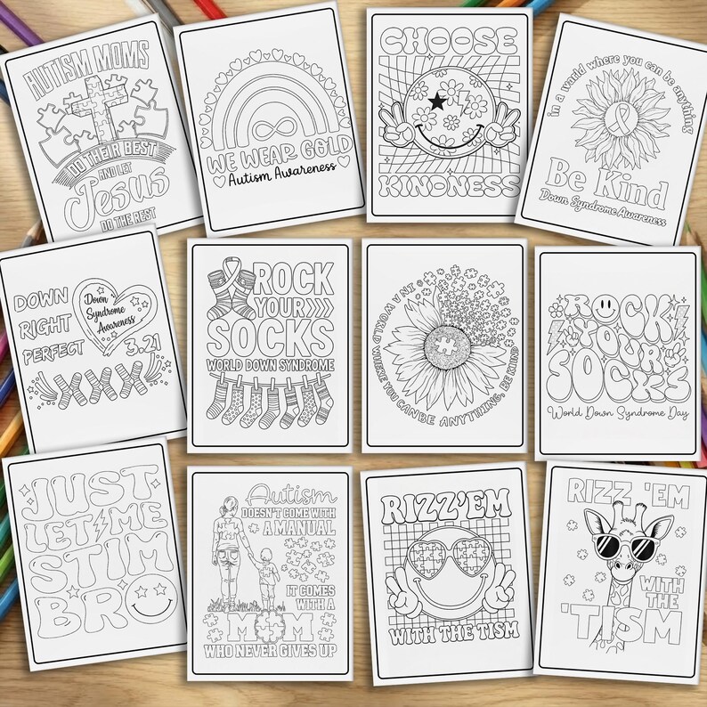 Autism Coloring Book 50 Pages, Neurodiversity Puzzle Ribbon Coloring ...