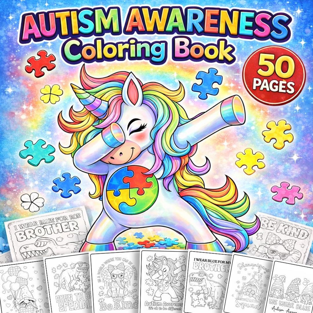 Autism Awareness Coloring Book 50 Pages, Neurodivergent Affirmation ...